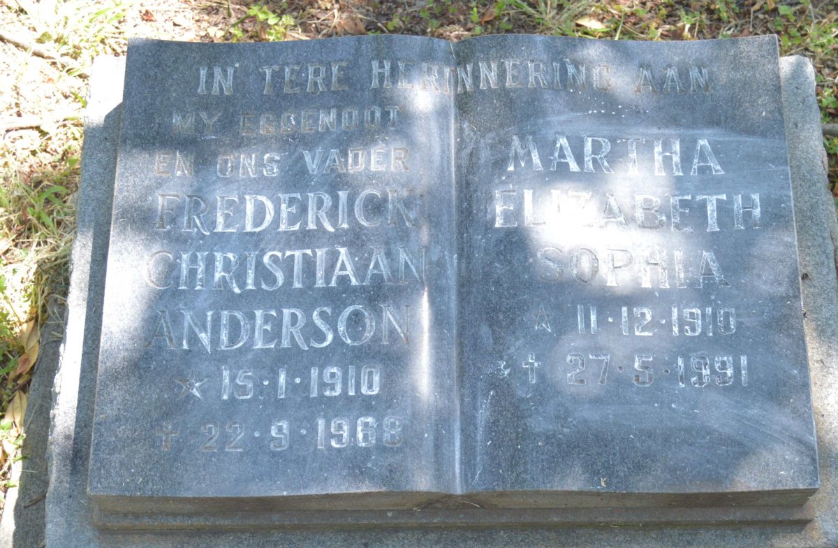 ANDERSON Frederick Christiaan 1910-1968 &amp; Martha Elizabeth Sophia 1910-1991