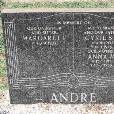 ANDRE Cyril B.A. 1907-1975 &amp; Anna M. 1914-1989 :: ANDRE Margaret P. 1932-