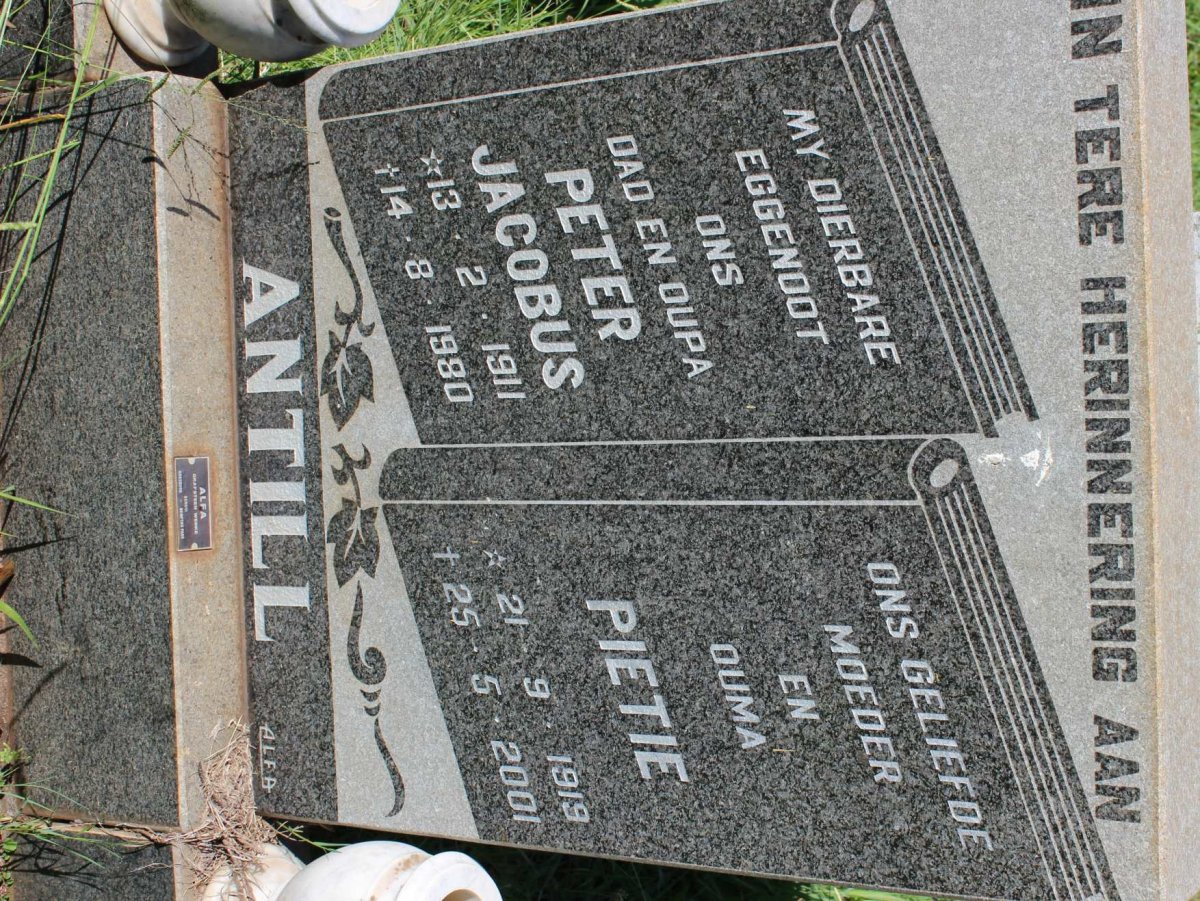 ANTILL Peter Jacobus 1911-1980 &amp; Pietie 1919-2001