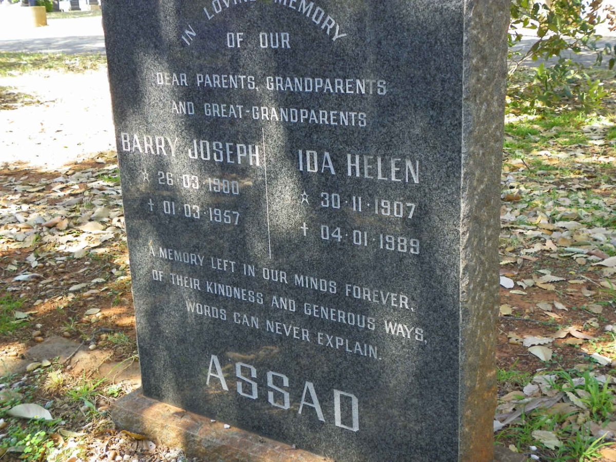 ASSAD Barry Joseph 1900-1957 &amp; Ida Helen 1907-1989