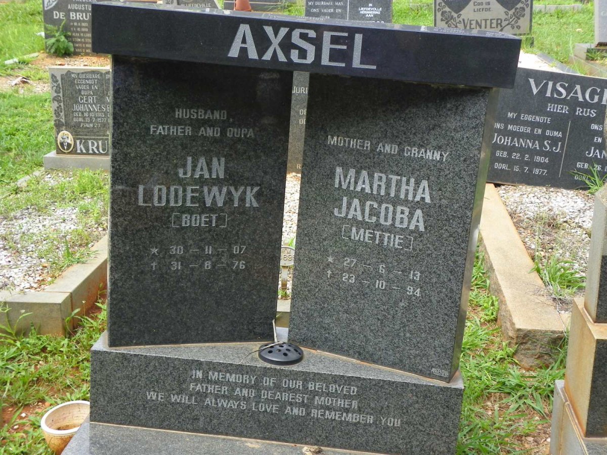 AXSEL Jan Lodewyk 1907-1976 &amp; Martha Jacoba 1913-1994
