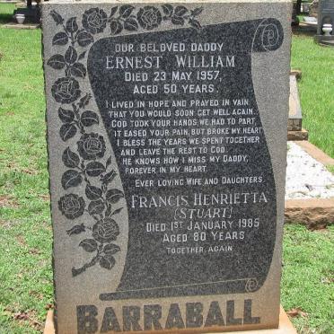 BARRABALL Ernest William -1957 &amp; Francis Henrietta STUART -1985