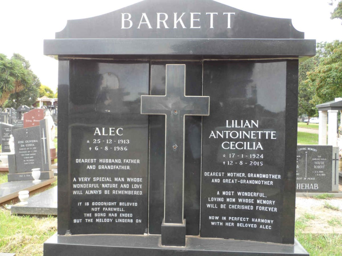 BARKETT Alec 1913-1986 &amp; Lilian Antoinette Cecilia 1924-2015