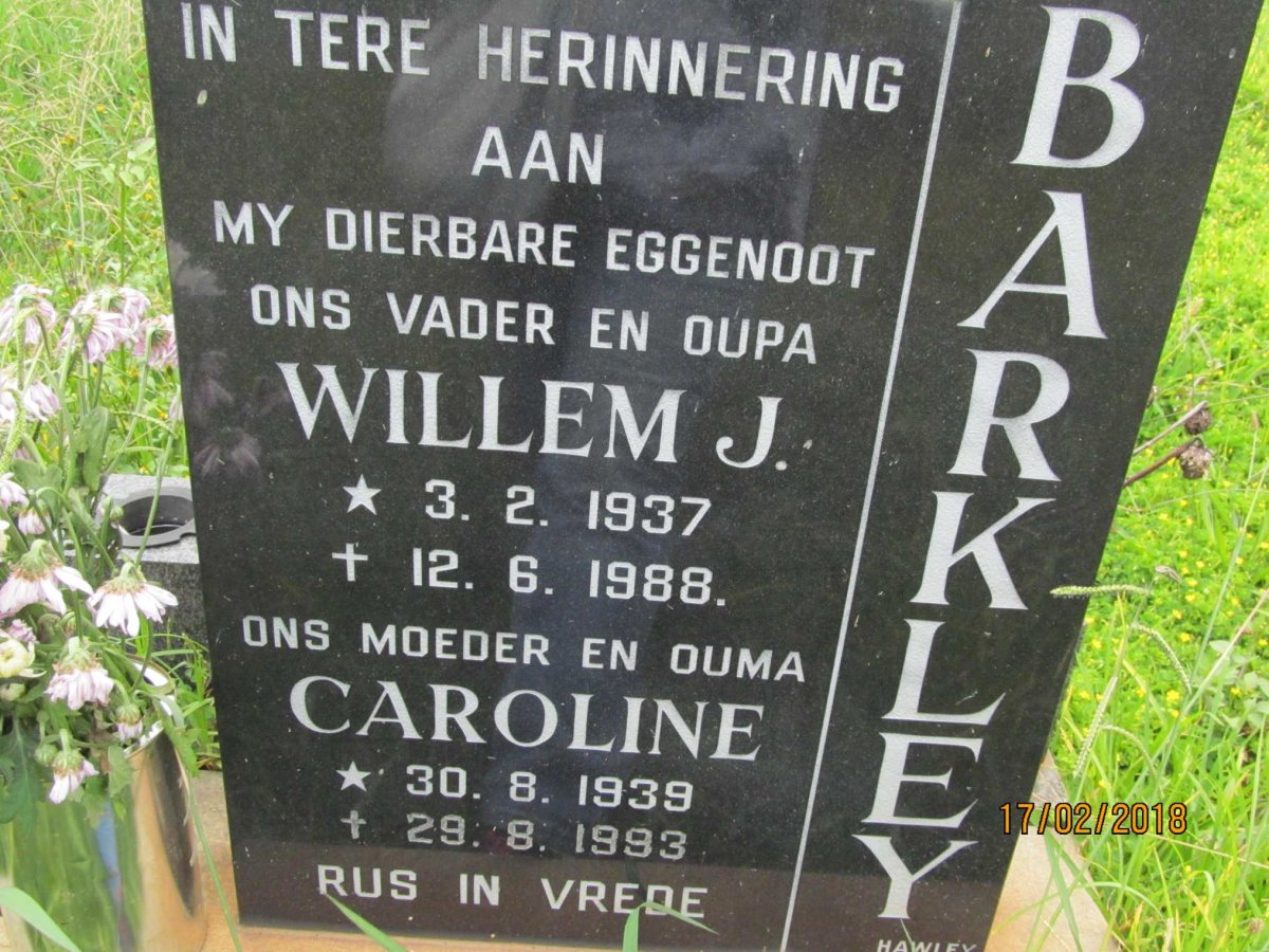 BARKLEY Willem J. 1937-1988 &amp; Caroline 1939-1993