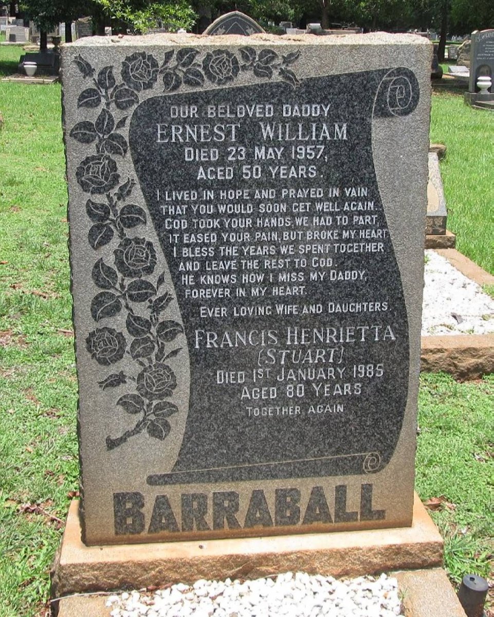 BARRABALL Ernest William -1957 &amp; Francis Henrietta STUART -1985