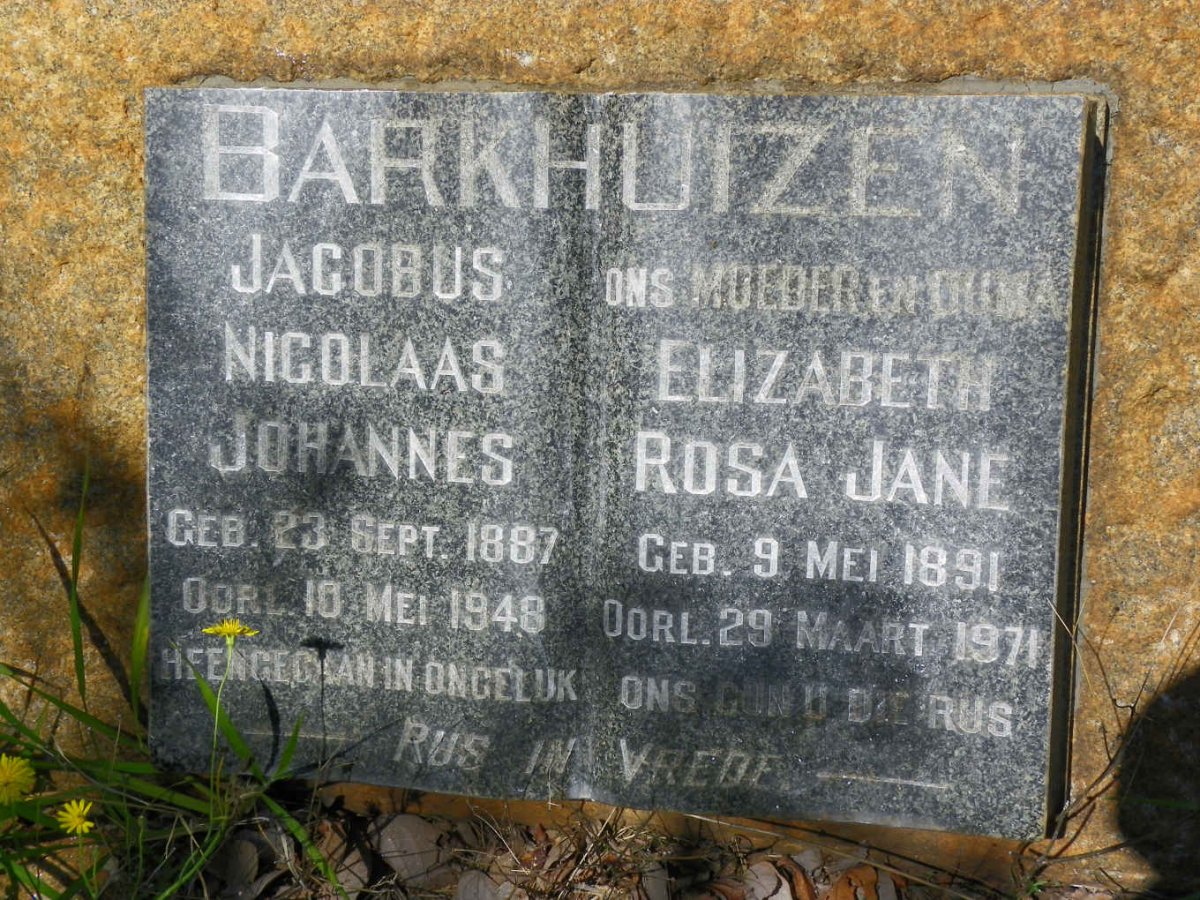 BARKHUIZEN Jacobus Nicolaas Johannes 1887-1948 &amp; Elizabeth Rosa Jane 1891-1971