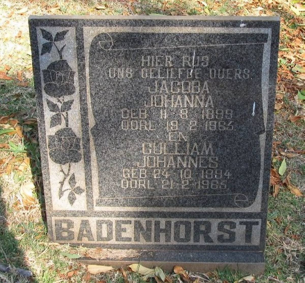 BADENHORST Gulliam Johannes 1894-1965 &amp; Jacoba Johanna 1899-1965 