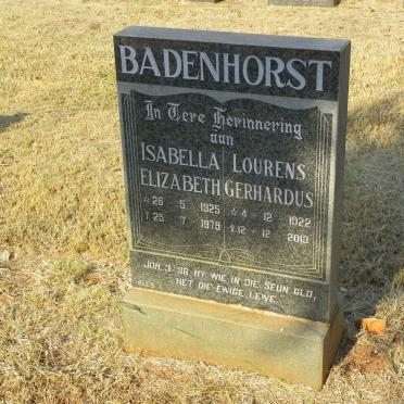 BADENHORST Lourens Gerhardus 1922-2013 &amp; Isabella Elizabeth 1925-1979