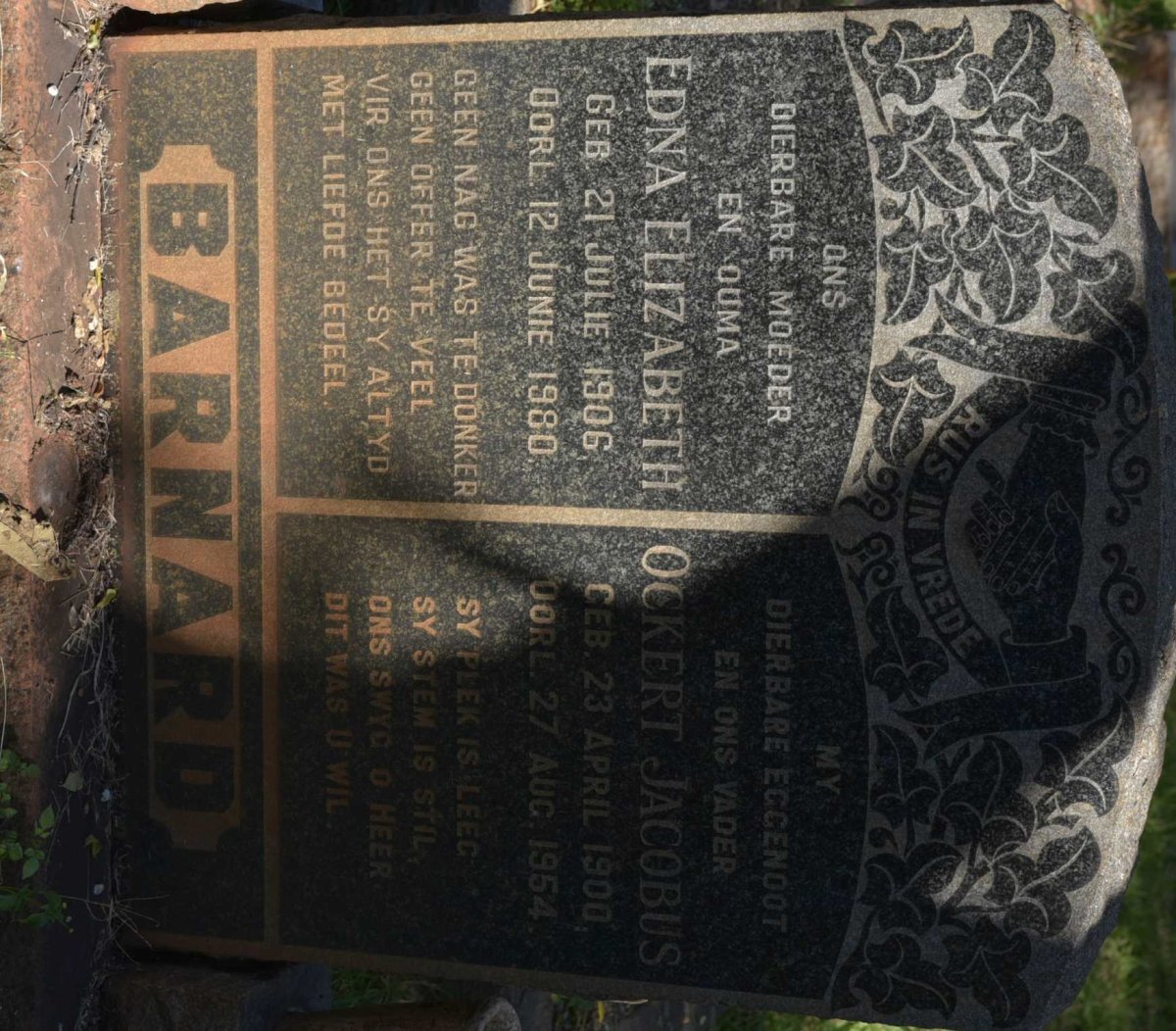 BARNARD Ockert Jacobus 1900-1954 &amp; Edna Elizabeth 1906-1980