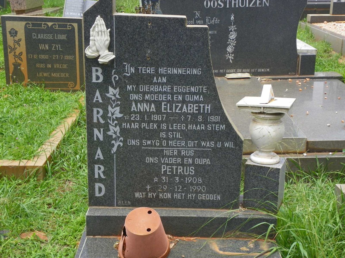 BARNARD Petrus 1908-1990 &amp; Anna Elizabeth 1907-1981