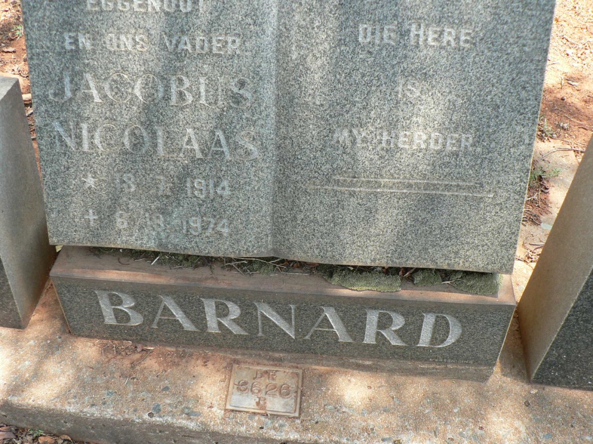BARNARD Jacobus Nicolaas 1914-1974