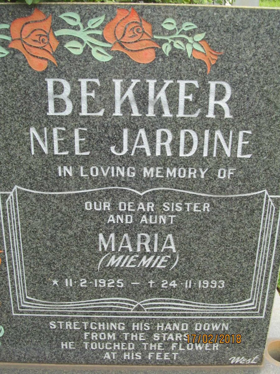 BEKKER Maria nee JARDINE 1925-1993