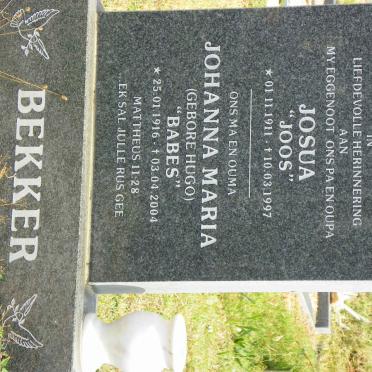 BEKKER Josua 1911-1997 &amp; Johanna Maria HUGO 1916-2004