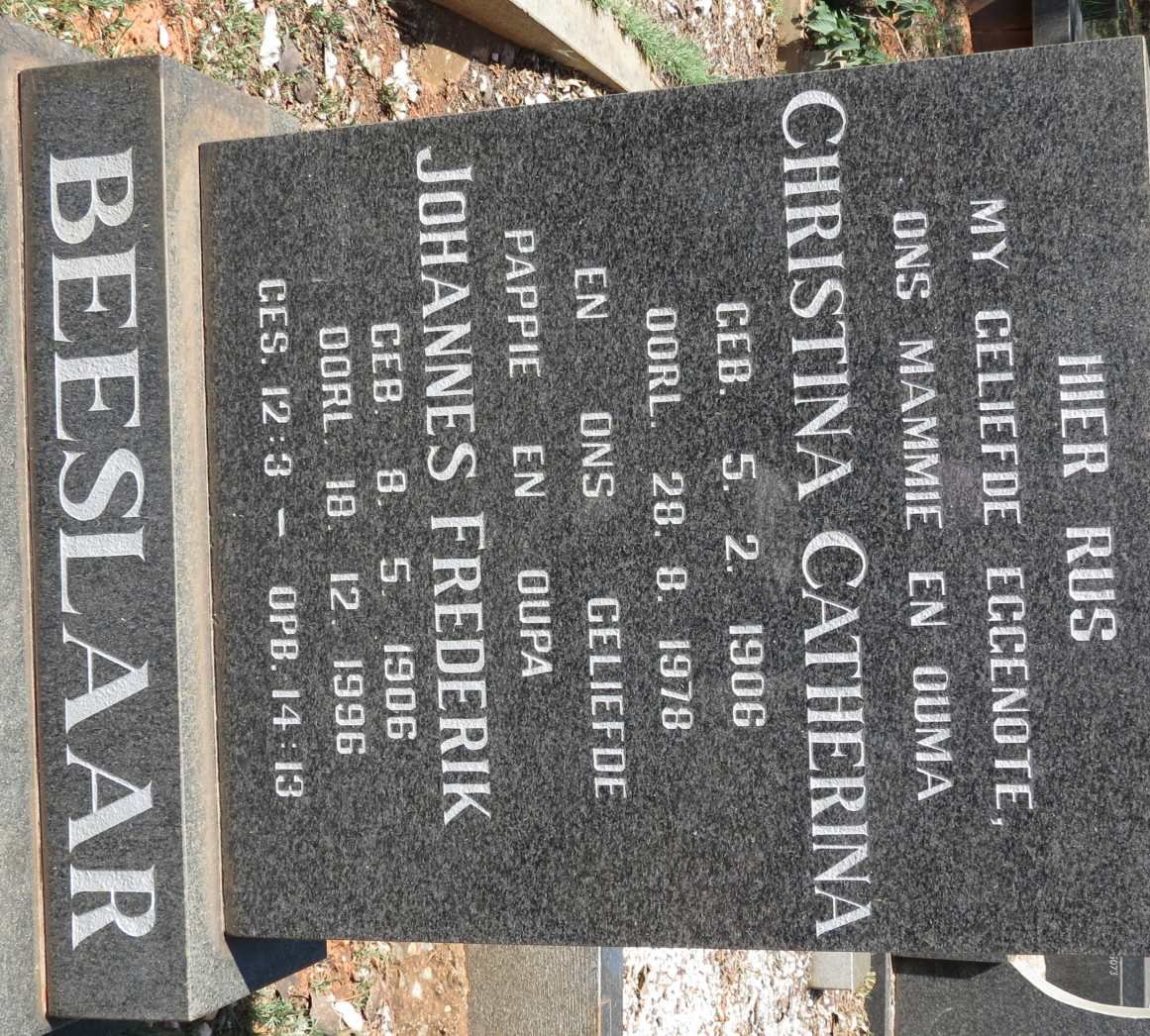 BEESLAAR Johannes Frederik 1906-1996 &amp; Christina Catherina 1906-1978