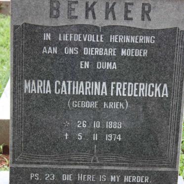 BEKKER Maria Catharina Fredericka nee KRIEK 1888-1974