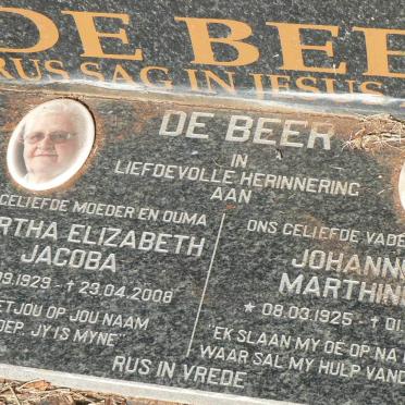 BEER Johannes Marthinus, de 1925-2011 &amp; Martha Elizabeth Jacoba 1929-2008