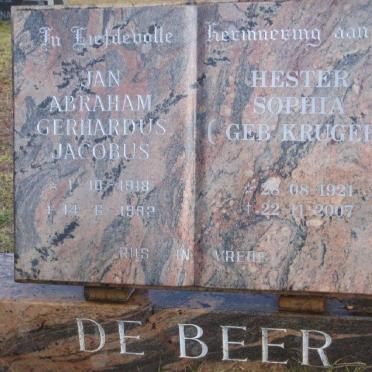 BEER Jan Abraham Gerhardus Jacobus, de 1918-1992 &amp; Hester Sophia KRUGER 1921-2007
