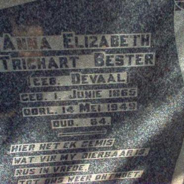 BESTER Anna Elizabeth Trichart nee DE VAAL 1865-1949
