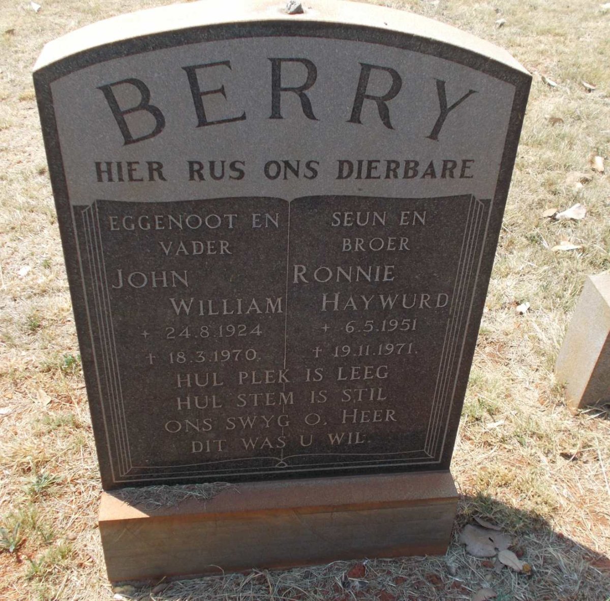 BERRY John William 1924-1970 :: BERRY Ronnie Haywurd 1951-1971