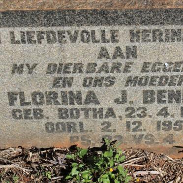 BENDER Florina J. nee BOTHA 1907-1955