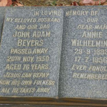 BEYERS John Adam -1950 &amp; Annie Wilhelmina 1883-1956