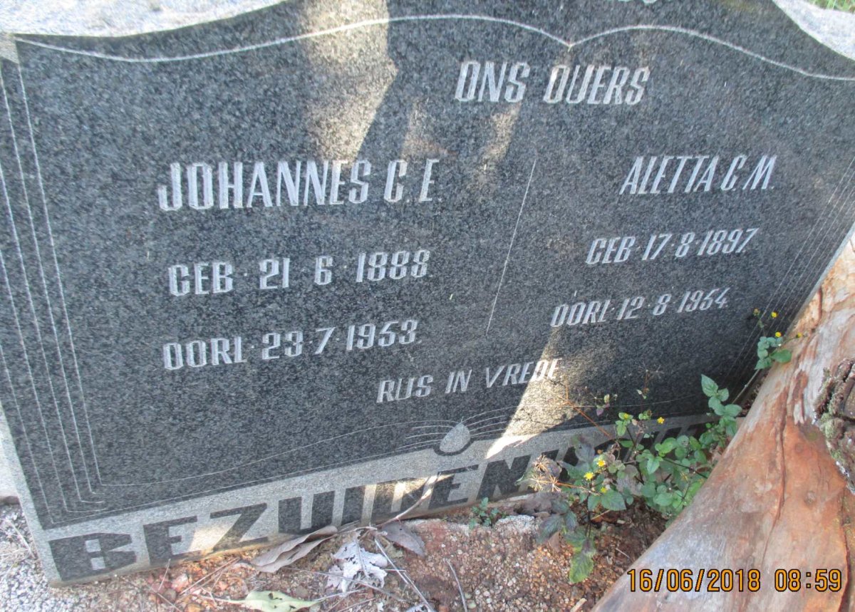 BEZUIDENHOUT Johannes C.E. 1888-1953 &amp; Aletta C.M. 1897-1954
