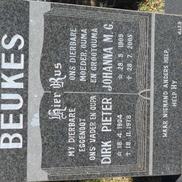 BEUKES Dirk Pieter 1904-1978 &amp; Johanna M.G. 1909-2005