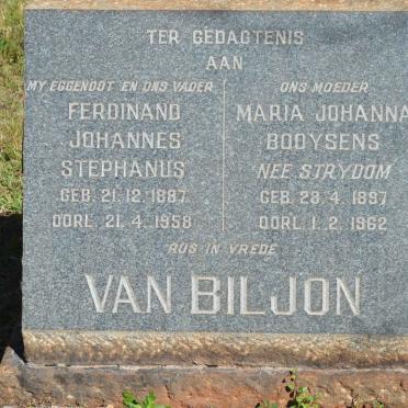 BILJON Ferdinand Johannes Stephanus, van 1887-1958 &amp; Maria Johanna Booysens STRYDOM 1897-1962