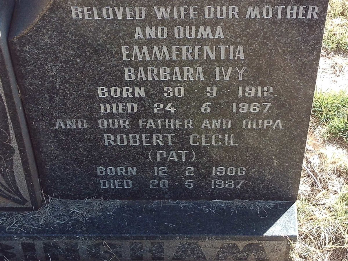 BINGHAM Robert Cecil 1906-1987 &amp; Emmerentia Barbara Ivy 1912-1967