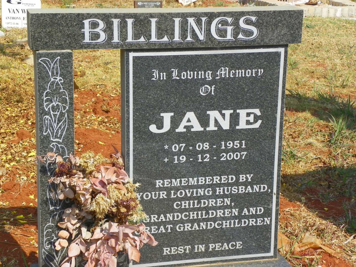 BILLINGS Jane 1951-2007