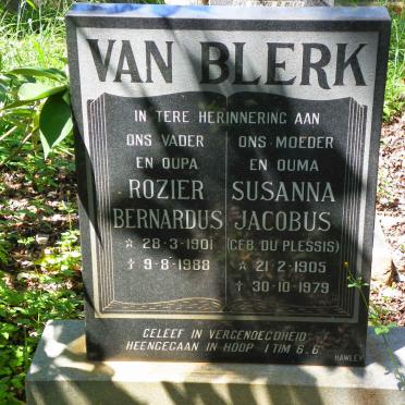 BLERK Rozier Bernardus, van 1901-1988 &amp; Susanna Jacobus DU PLESSIS 1905-1979
