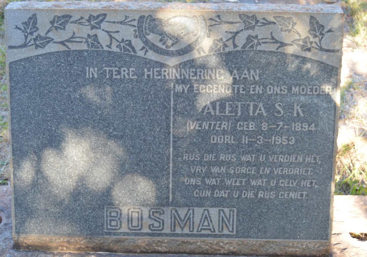 BOSMAN Aletta S.K.  nee VENTER 1894-1953