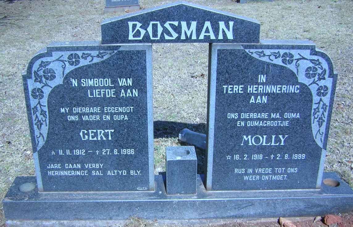 BOSMAN Gert 1912-1986 &amp; Molly 1918-1999