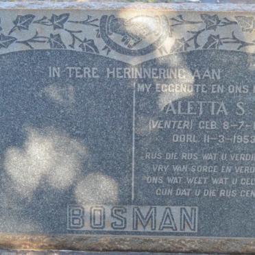 BOSMAN Aletta S.K.  nee VENTER 1894-1953
