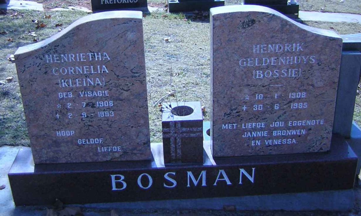 BOSMAN Hendrik Geldenhuys 1908-1985 &amp; Henrietha Cornelia VISAGIE 1908-1993