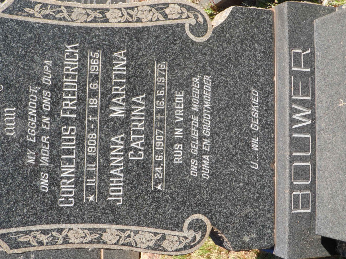 BOUWER Cornelius Frederick 1908-1965 &amp; Johanna Martina Catrina 1907-1976