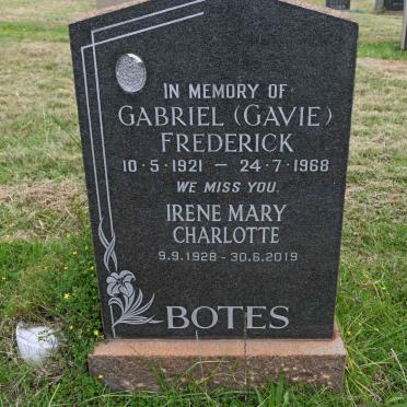 BOTES Gabriel Frederick 1921-1968 &amp; Irene Mary Charlotte 1928-2019