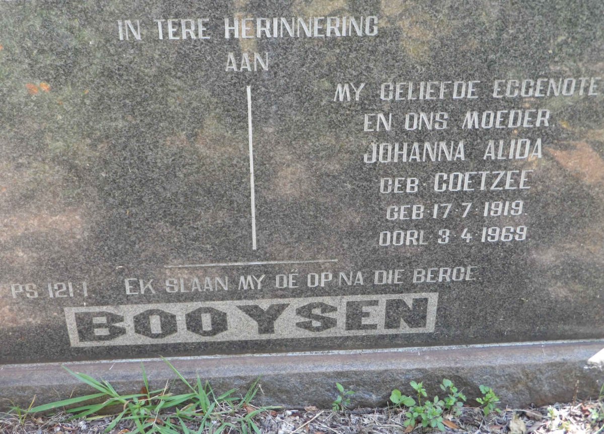 BOOYSEN Johanna Alida nee COETZEE 1919-1969