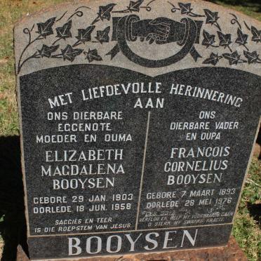 BOOYSEN Francois Cornelius 1893-1976 &amp; Elizabeth Magdalena 1903-1958