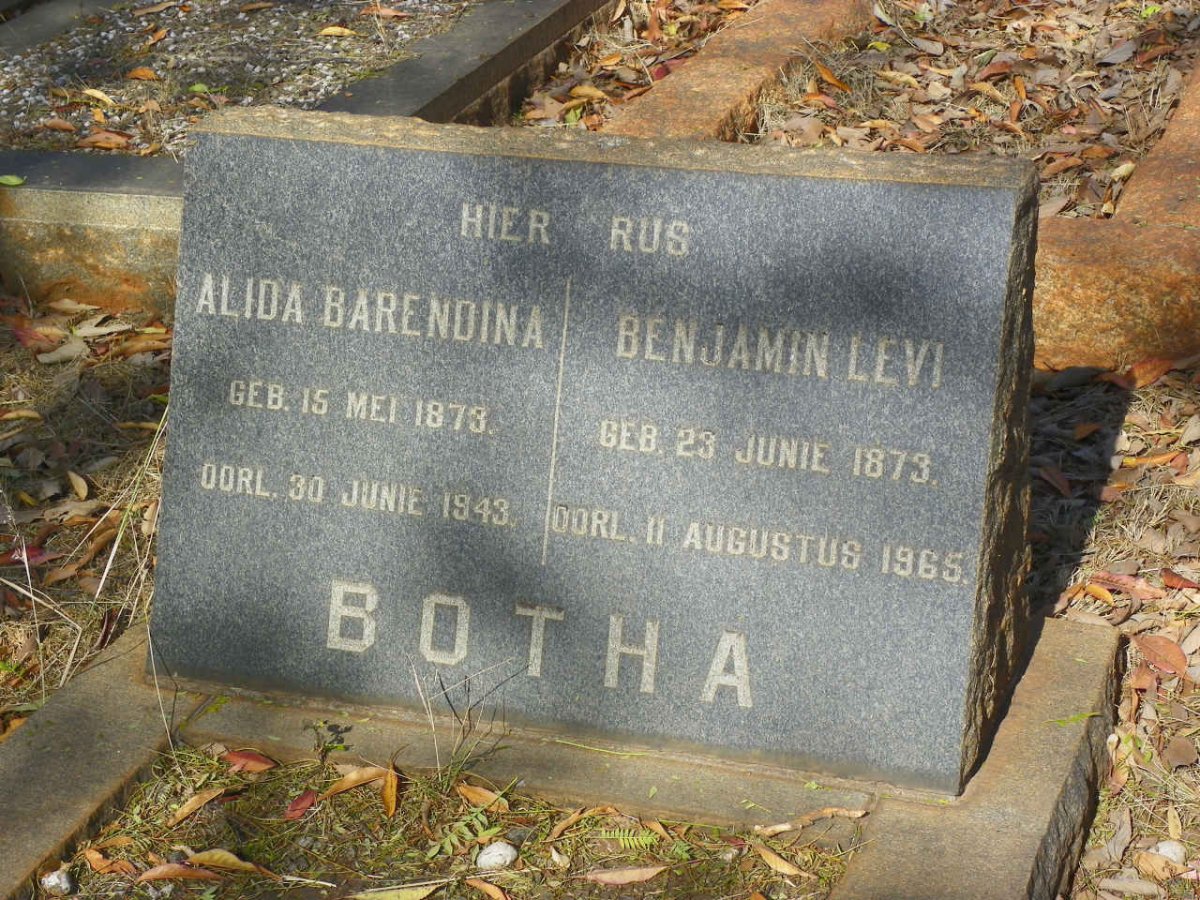BOTHA Benjamin Levi 1873-1965 &amp; Alida Barendina 1873-1943
