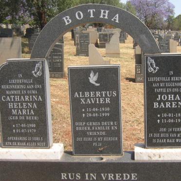 BOTHA Johan Barend 1884-1968 &amp; Catharina Helena Maria DE BEER 1900-1979 :: BOTHA Albertus Xavier 1930-1999