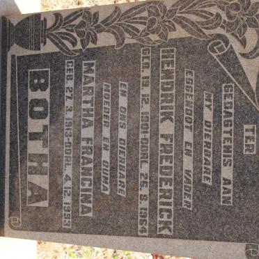 BOTHA Hendrik Frederick 1901-1964 &amp; Martha Francina 1913-1993