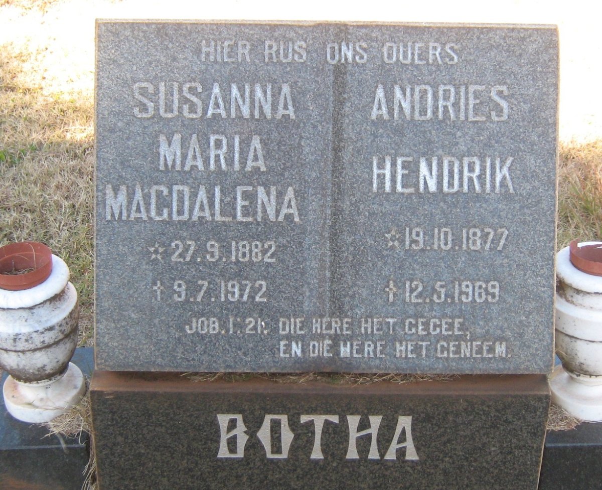 BOTHA Andries Hendrik 1877-1969 &amp; Susanna Maria Magdalena 1882-1972