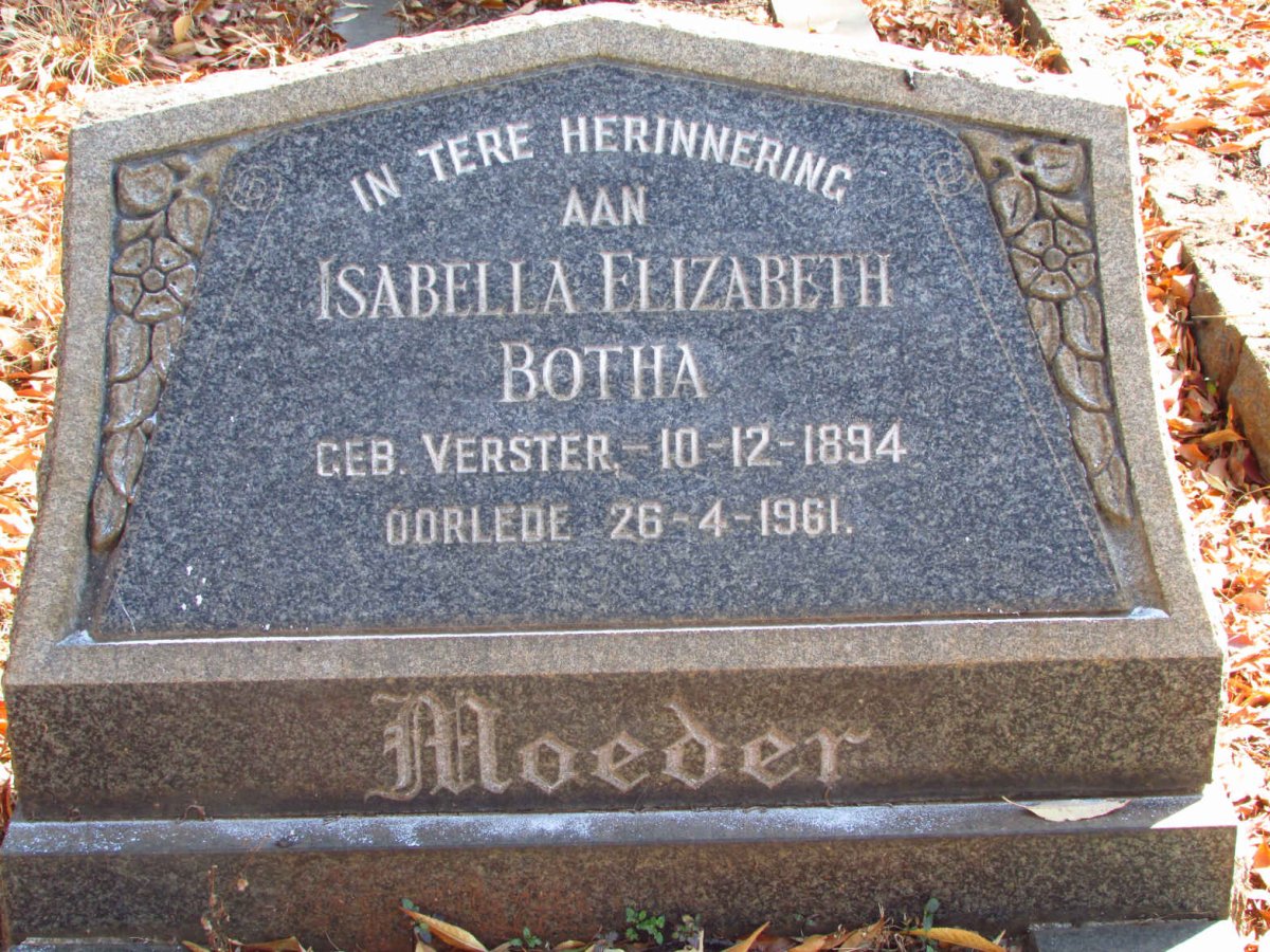 BOTHA Isabella Elizabeth nee VERSTER 1894-1961