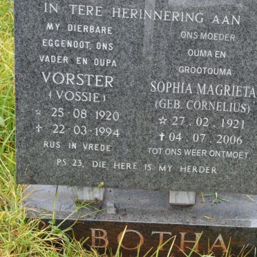 BOTHA Vorster 1920-1994 &amp; Sophia Magrieta CORNELIUS 1921-2006