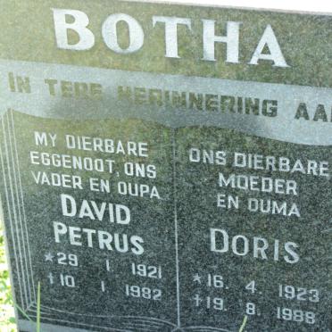 BOTHA David Petrus 1921-1982 &amp; Doris 1923-1988