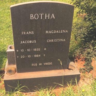 BOTHA Frans Jacobus 1935-1984 &amp; Magdalena Christina