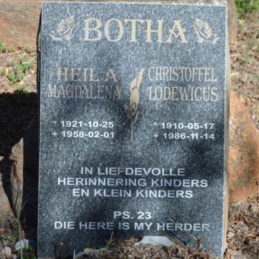 BOTHA Christoffel Lodewicus 1910-1986 &amp; Heila Magdalena 1921-1958