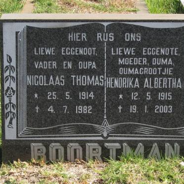 BOORTMAN Nicolaas Thomas 1914-1982 &amp; Hendrika Albertha 1915-2001 