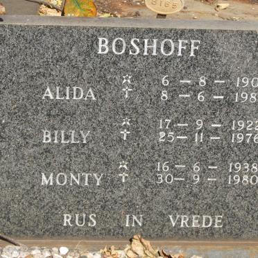 BOSHOFF Alida 1901-1981 :: BOSHOFF Billy 1922-1976 :: BOSHOFF Monty 1938-1980